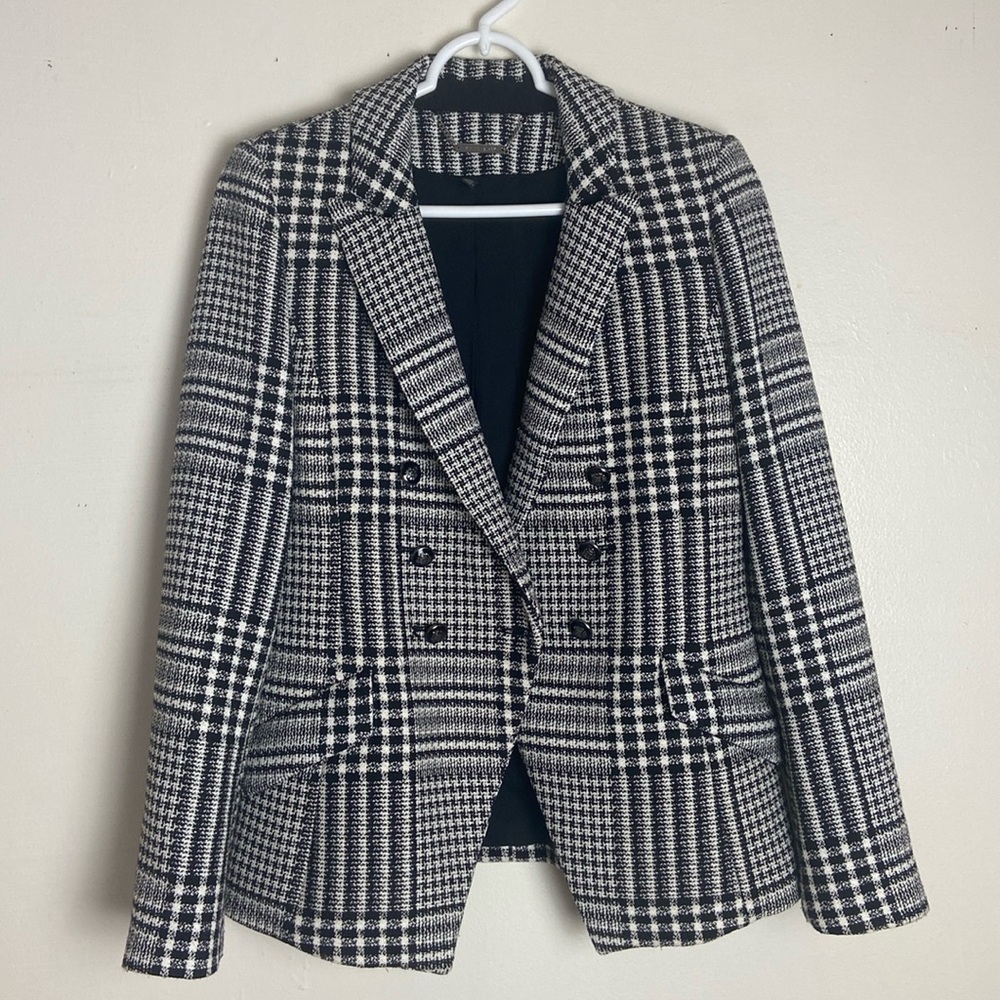 WHBM Blazer Plaid Tweed  Double Breasted Black and White Size 6
